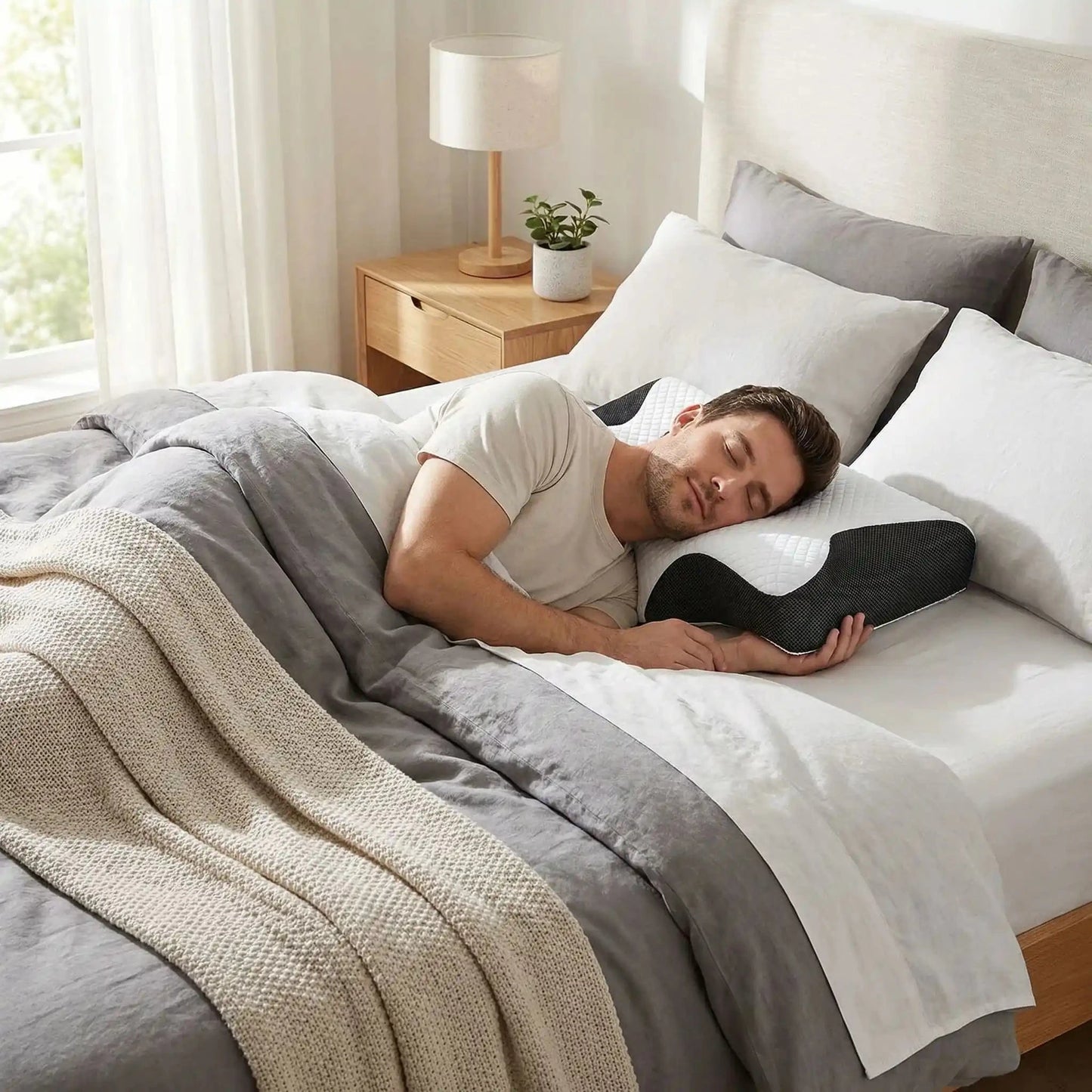 Homme oreiller cervical ergonomique blanc noir | Butterfly Sleep