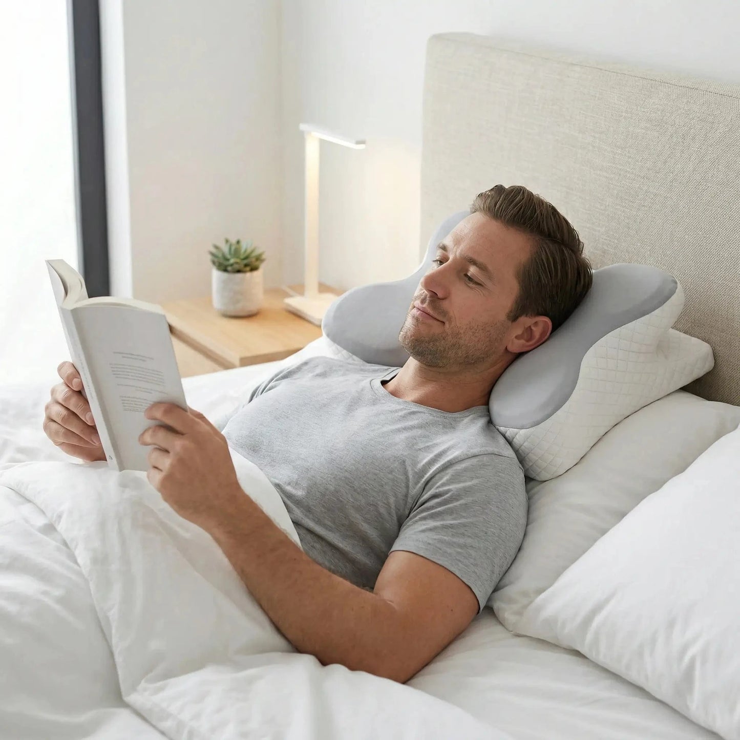 Homme oreiller cervical ergonomique gris| Mémoire de Forme