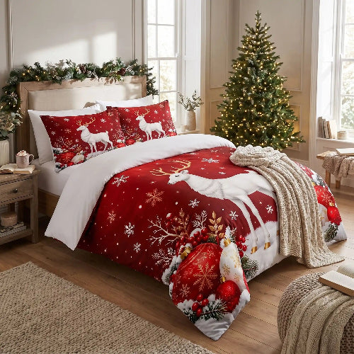 Housse-de-couette-douceur-violette-taies-d'oreiller-avec-sapin-Noel-dans-chambre