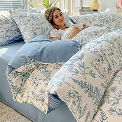 Housse de couettes douceur elegante bleue