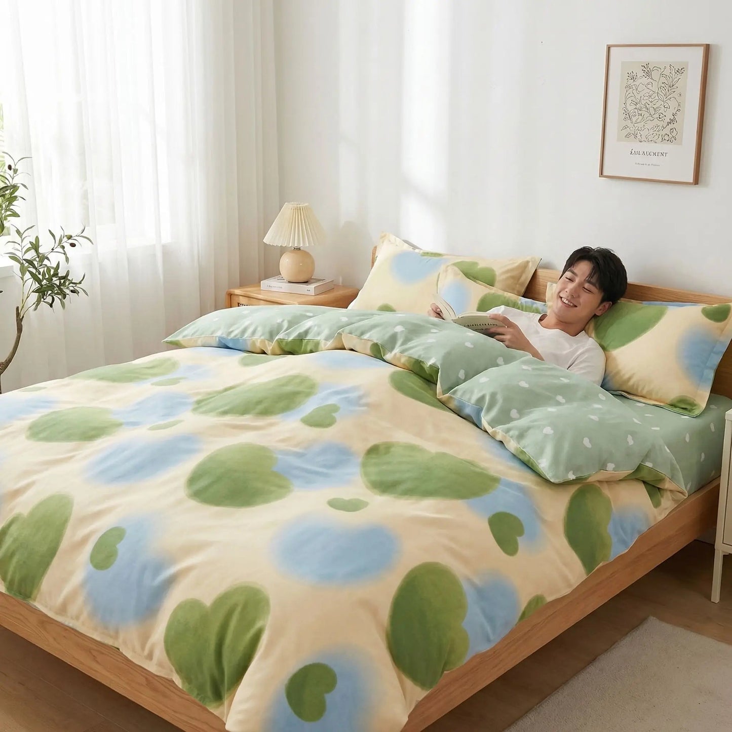 jeune homme couché sous housse de couette douceur sensible