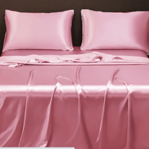 Drap plat Satin400™ rose avec taies d'oreiller roses