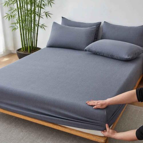 Drap rafraîchissant bambou gris avec taies d'oreiller
