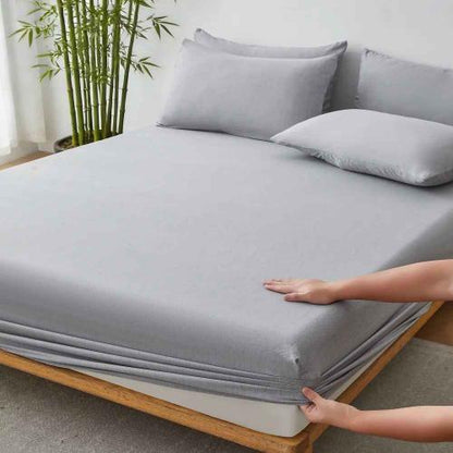 Drap rafraîchissant bambou gris clair avec taies d'oreiller