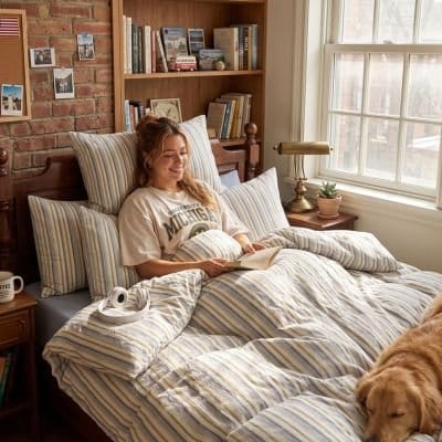 Femme avec livre sur housse de couette 220x240 blanc Confort Raffiné