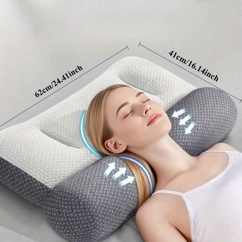 Femme couchée sur dos tête sur oreiller cervical Ergonuit
