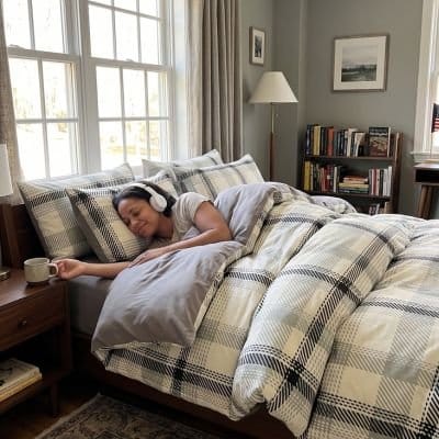Femme couchée sur housse de couette 220x240 Confort Absolu