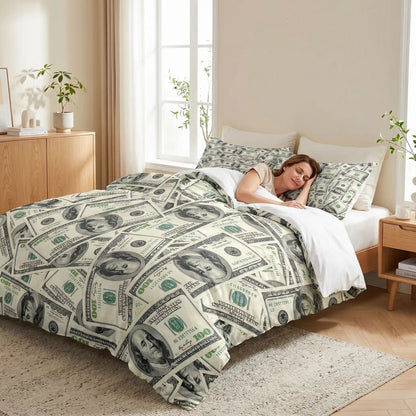 Femme dort sur sa parure de lit polyester argente