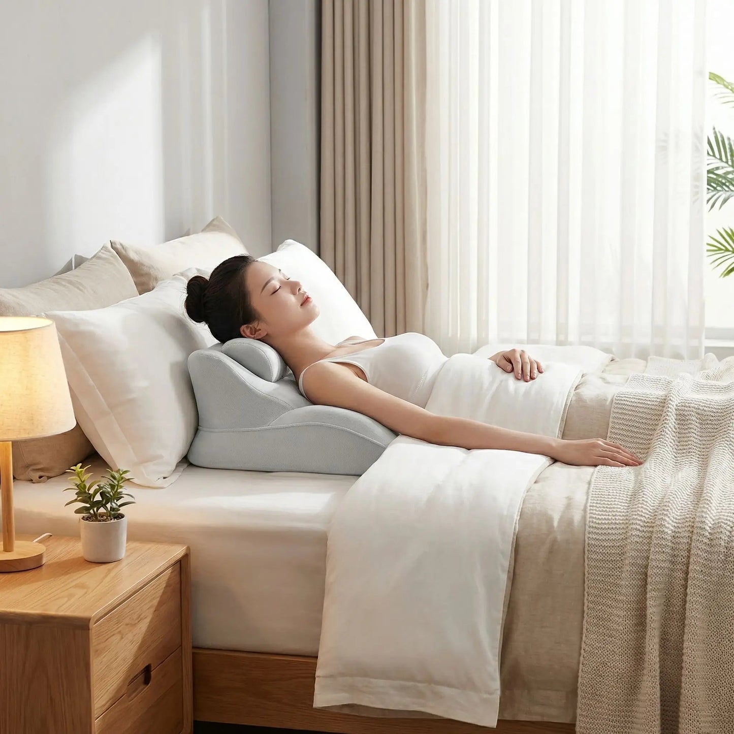 Femme oreiller ergonomique gris clair | Investissement Confort