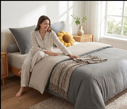 Femme sur parure de lit 160x200 noir-gris Anti-Froissage