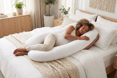 Femme sur taie d'oreiller grise Pur Coton Maternité