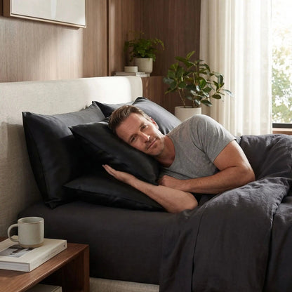 Homme taie d'oreiller en soie noire  pur sommeil