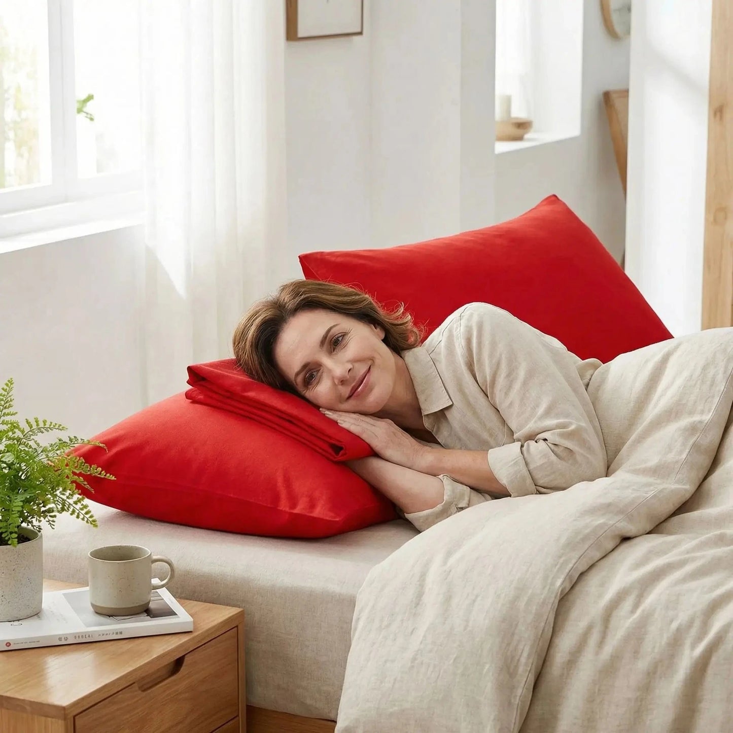 Femme taies d'oreiller rouge Coton Pur