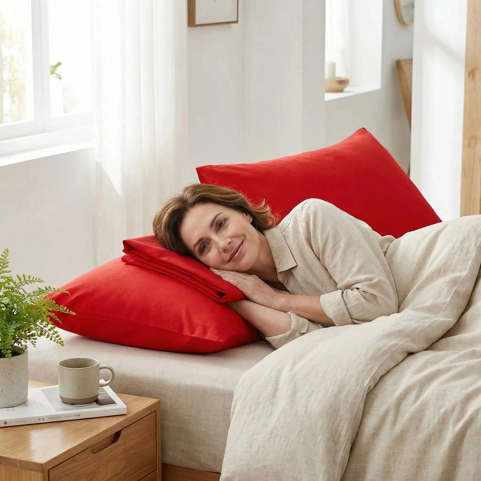 Femme taies d'oreiller rouge Coton Pur