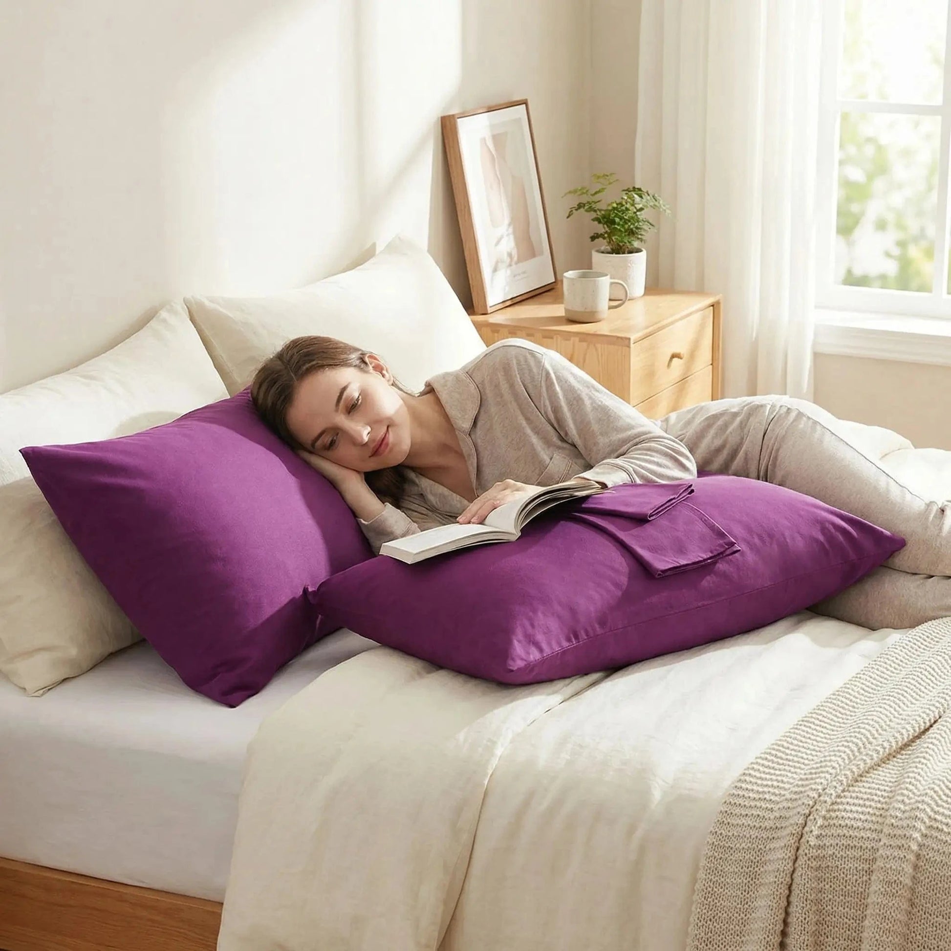 Femme-taies d'oreiller violet Coton Pur