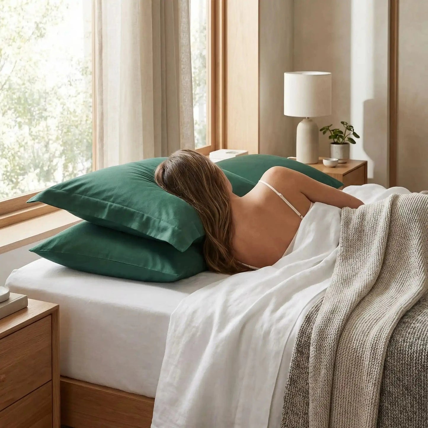 femme taies d'oreiller vertes  respirant 50x70