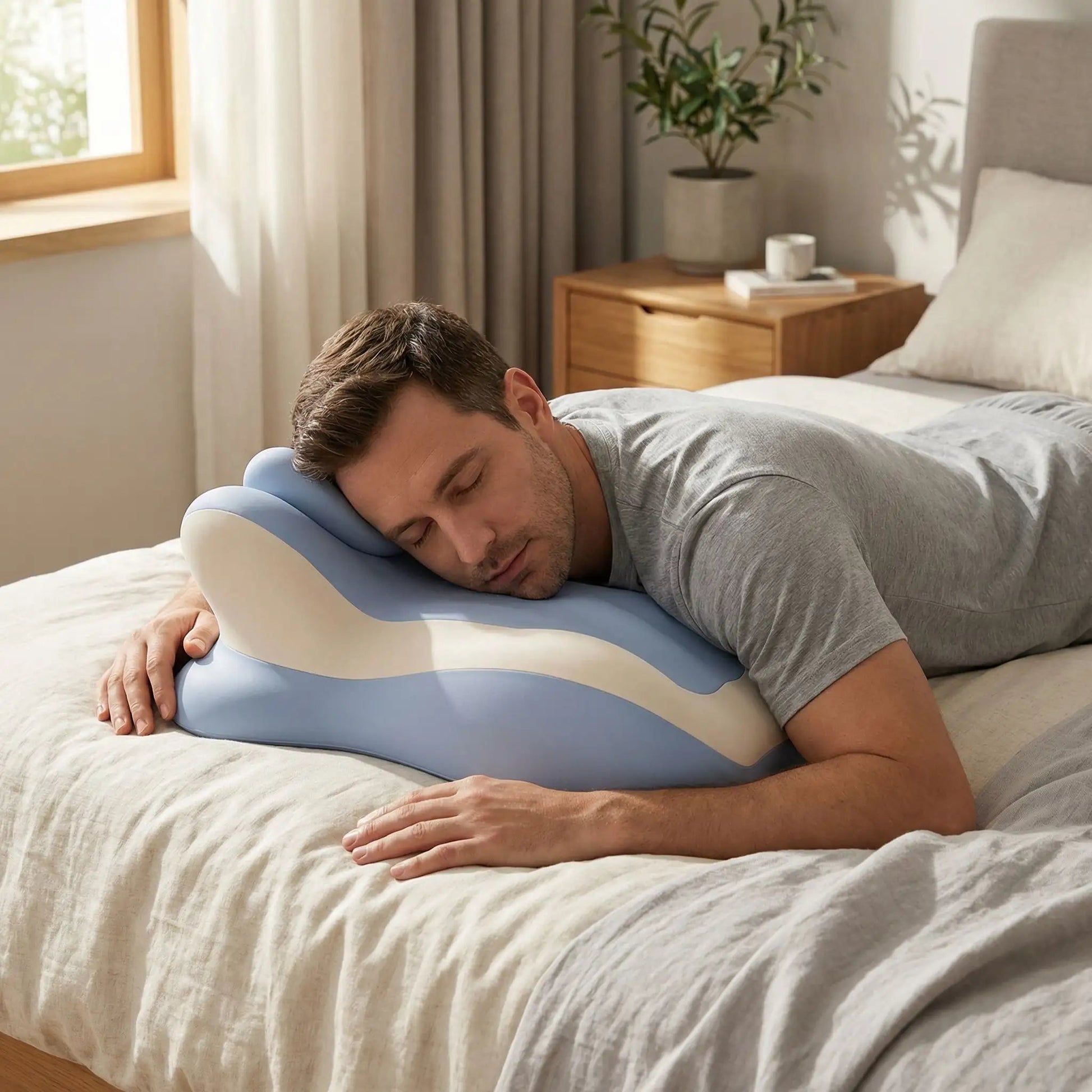 Homme-0reiller ergonomique bleu blanc | Confort Garanti