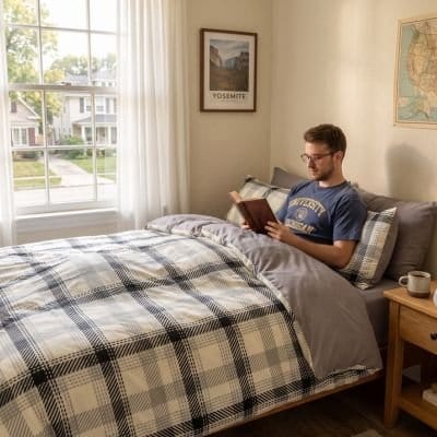 Homme avec livre sur housse de couette 220x240 confort absolu