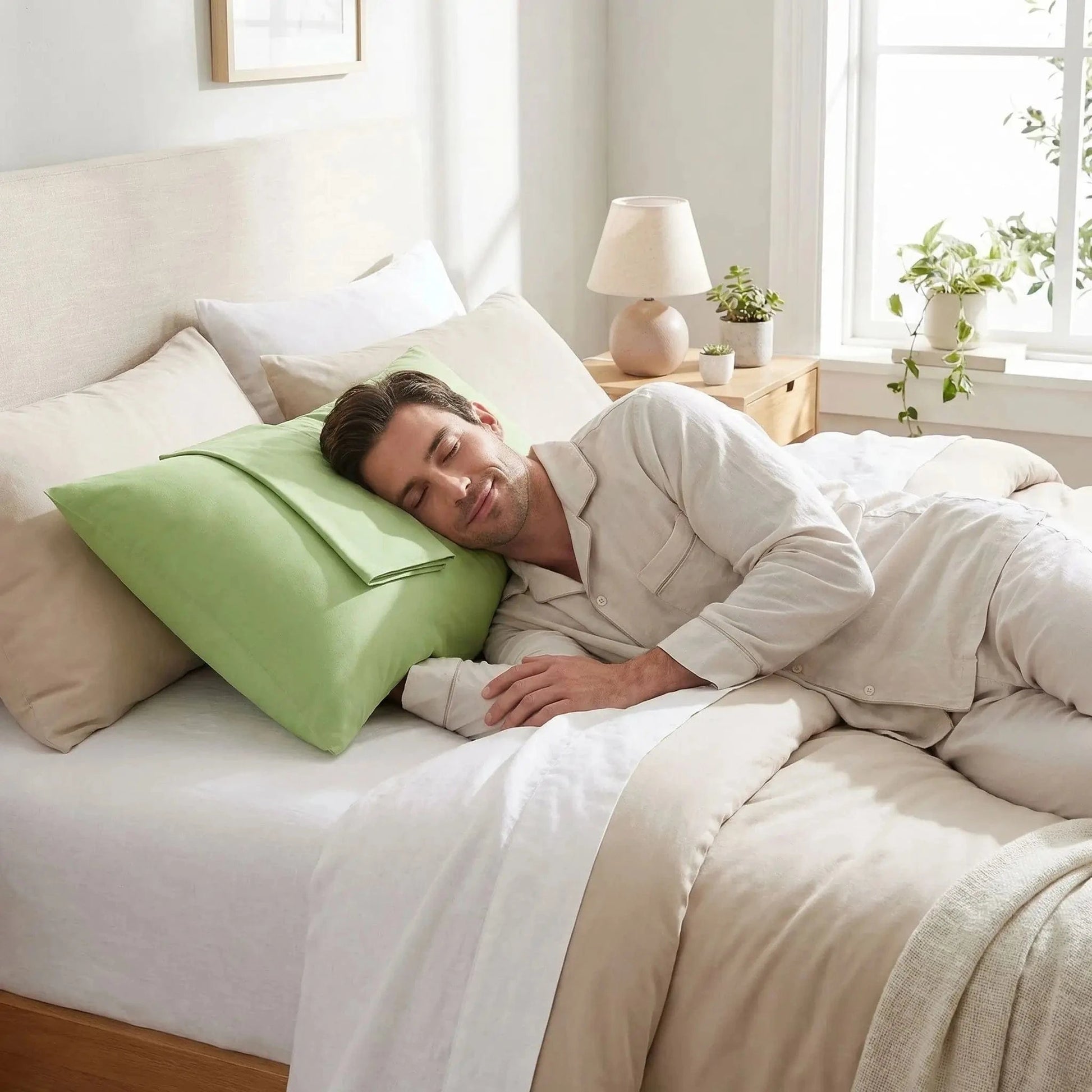 homme taie d oreiller 50x70 cm verte coton naturel