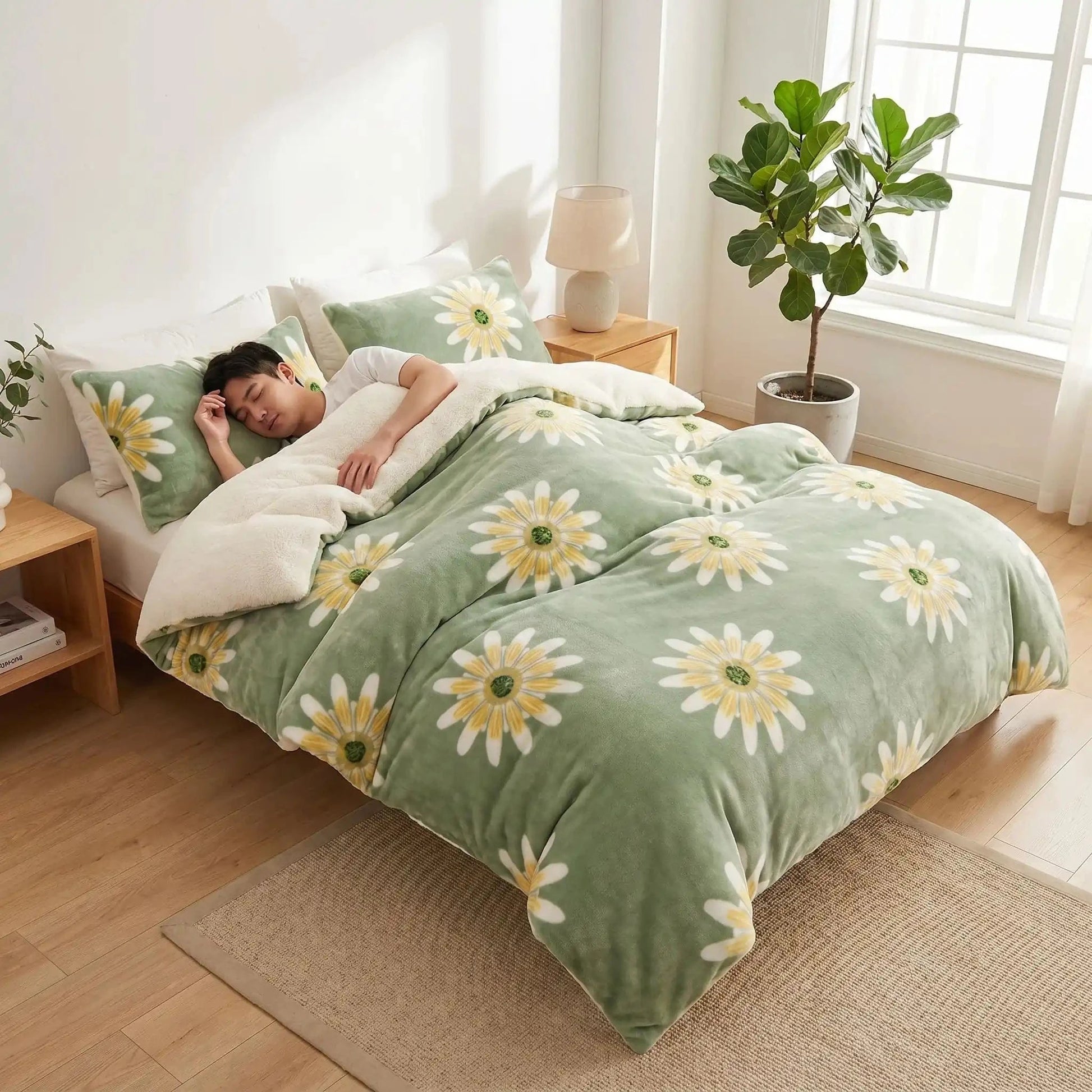 Homme endormi sous couverture premium cocooning