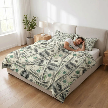 Homme endormi sur sa parure de lit polyester argenté
