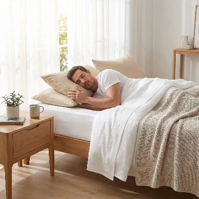 Homme endormi taies d'oreiller beiges  Écologiques ™