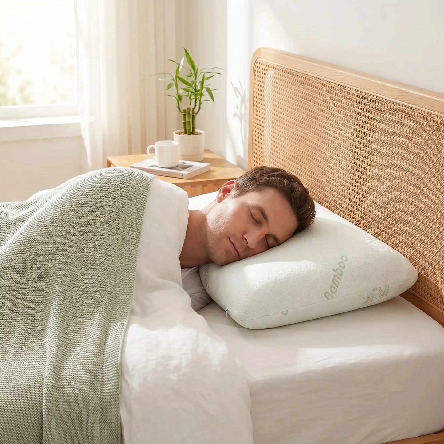 Homme endormi  tête sur oreiller cervical mémoire de forme