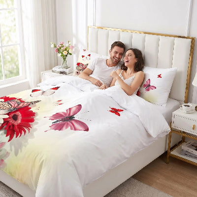 Homme femme sur parure de lit papillons rouges zen