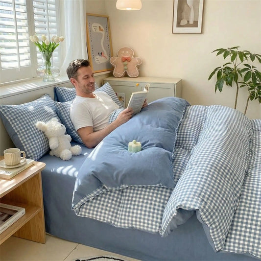 Homme housse de couette 220x240 bleue blanche rayée 