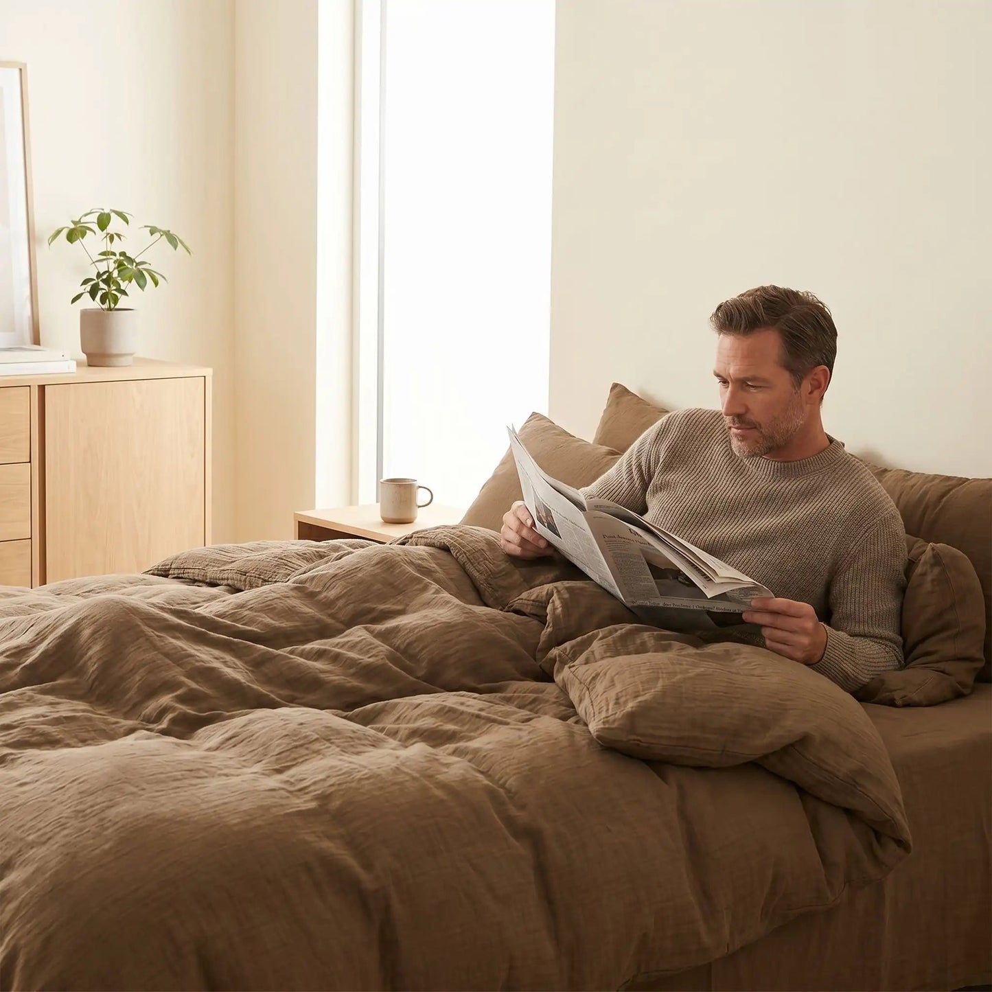 Homme journal parure de lit gaze de coton marron