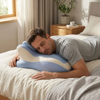 Homme-oreiller ergonomique bleu blanc avec coussin Confort Garanti