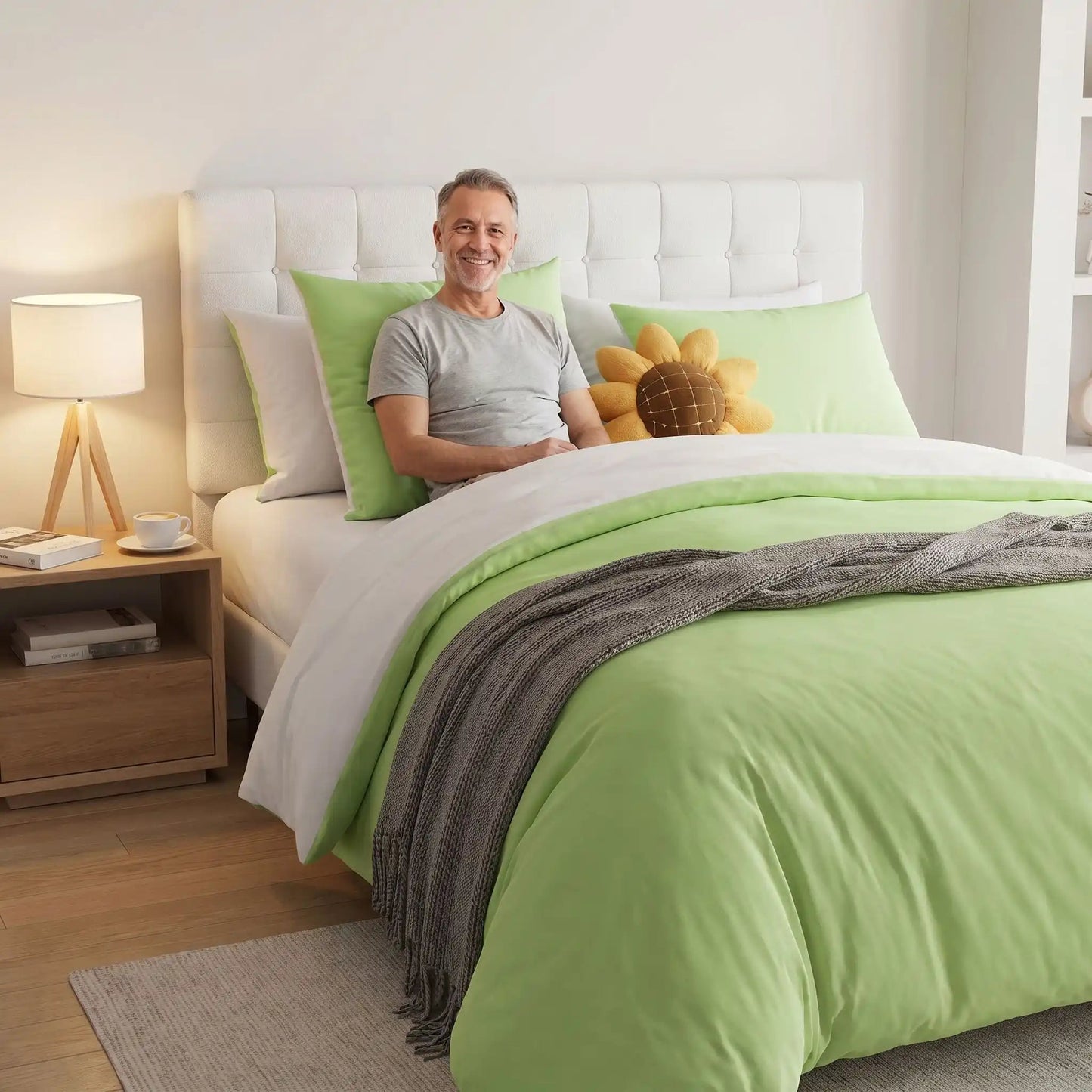 Homme sur parure de lit 160x200 vert-blanc Anti-Froissage