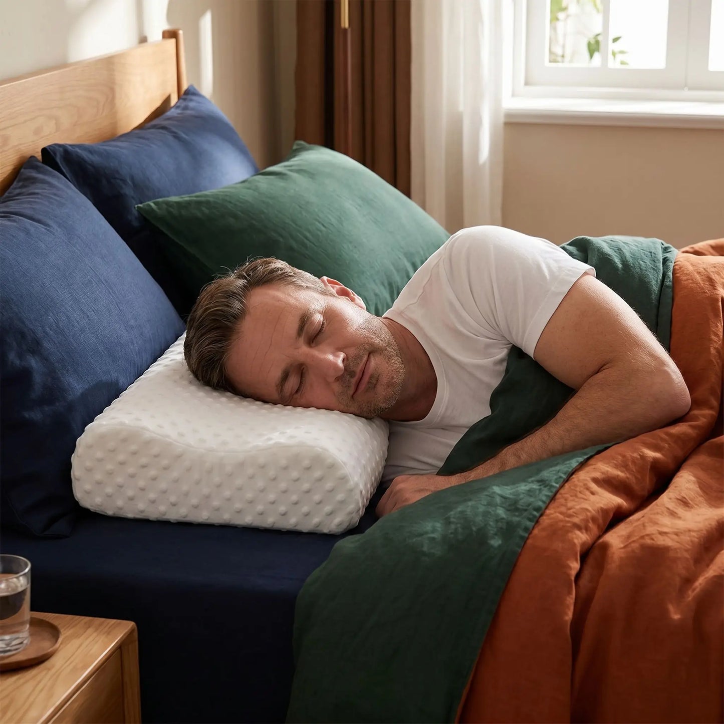 Homme tête sur oreiller cervical  Bambou Mémoire Forme