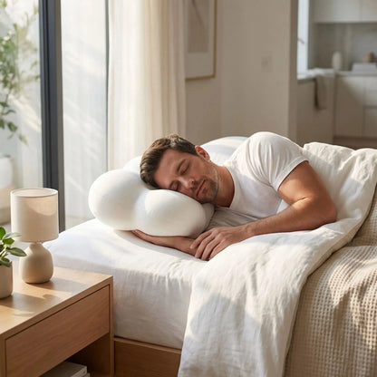 Homme  tête sur oreiller ergonomique blanc mémoire de forme