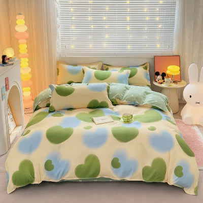 Housse de couette coeurs bleus blancs verts douceur 