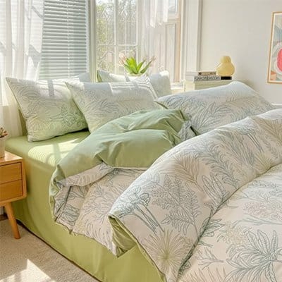 Housse de couettes verte douceur Élégante