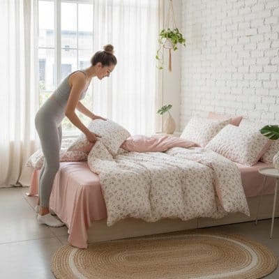 Femme fait housse de couette rose Premium Douceur 