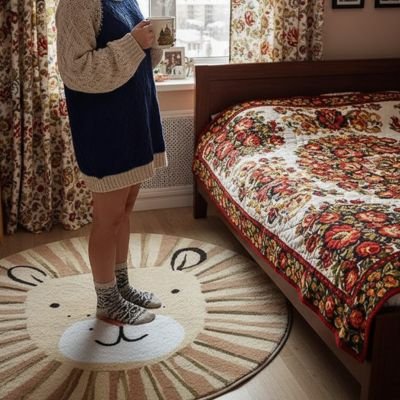 Jeune fille arrêtée sur tapis descente de lit Confort Élégant