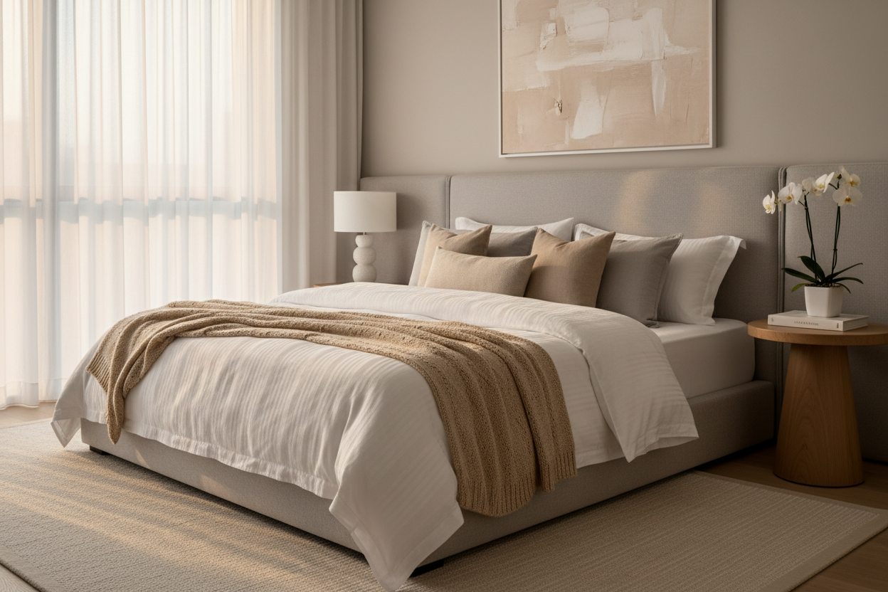Linge de lit chic et confortable chambre élégante
