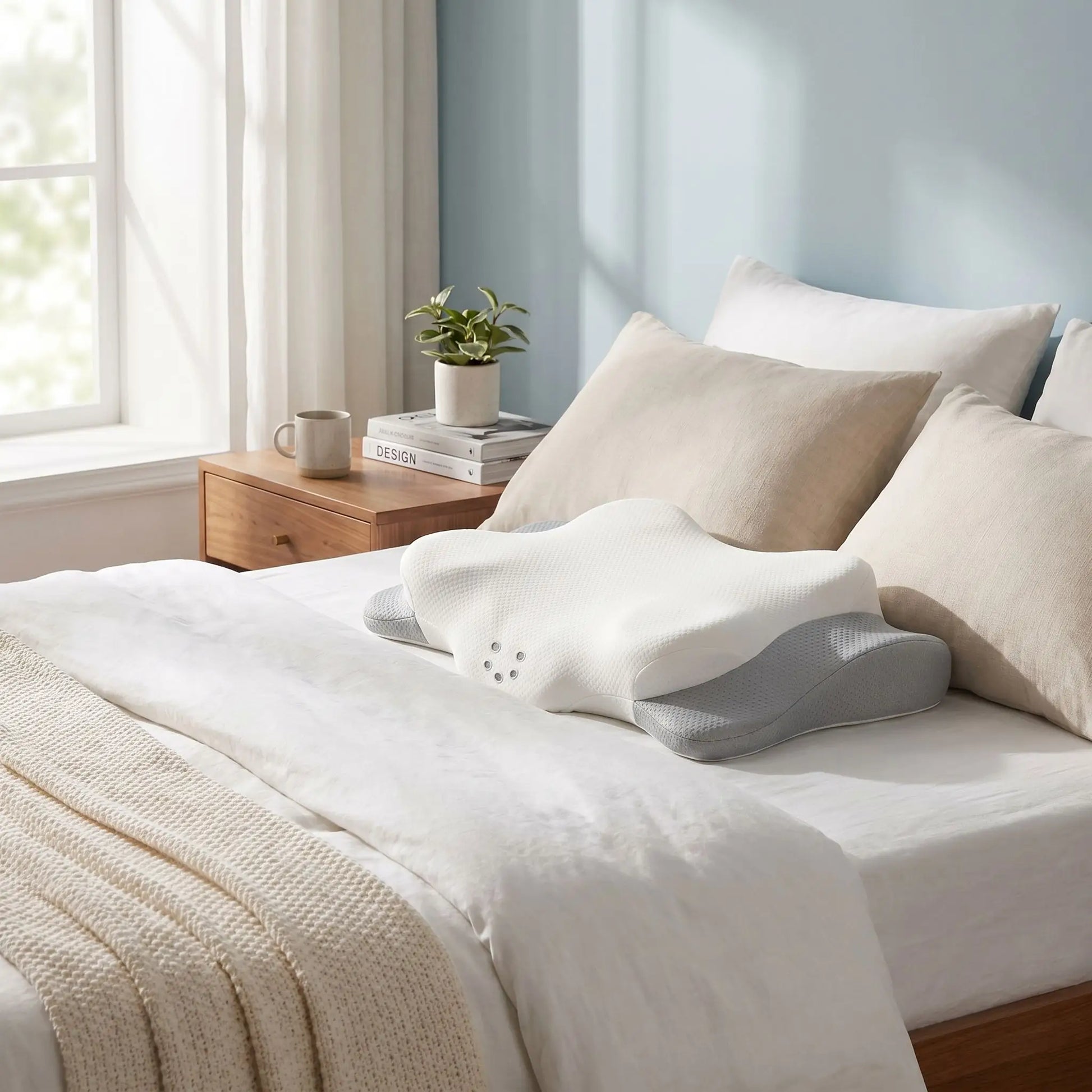 Oreiller ergonomique pour cervicales gris clair