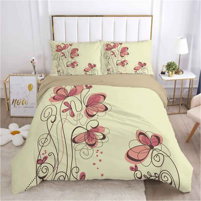 Parure de lit beige florale lotus zen