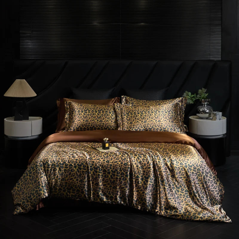 Parure de lit beige-noire Soie Naturelle