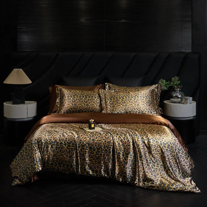 Parure de lit beige-noire Soie Naturelle