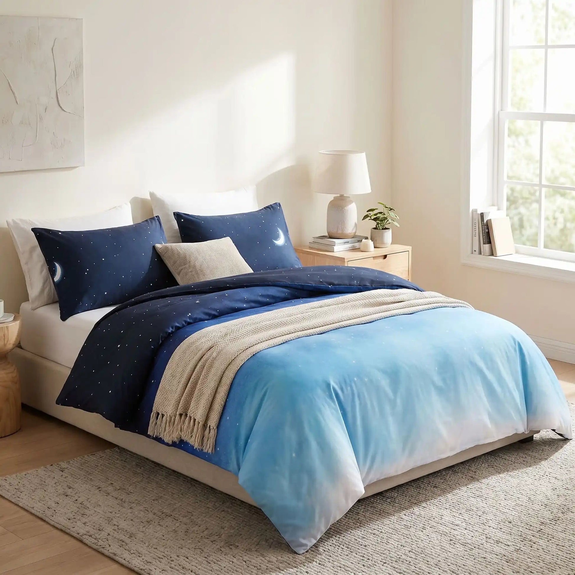 Parure de lit bleue étoilée chambre
