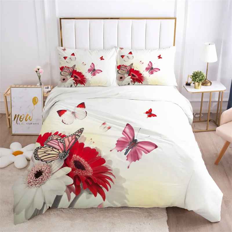 Parure de lit papillons rouges lotus zen