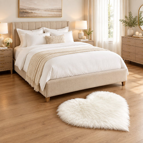 descente de lit tapis Shaggy blanche dans chambre