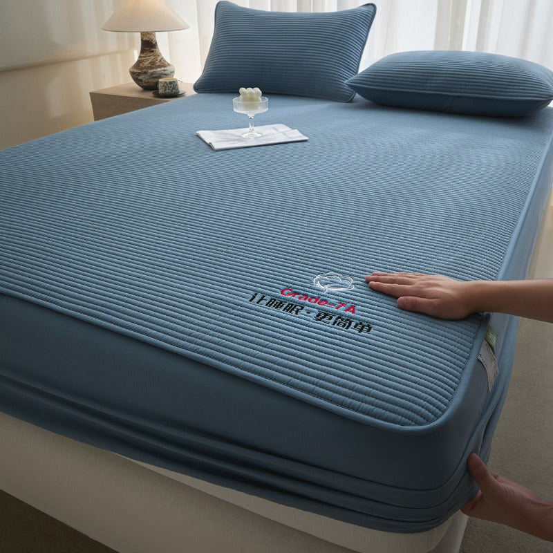 drap housse 90x190 cm bleu coton naturel