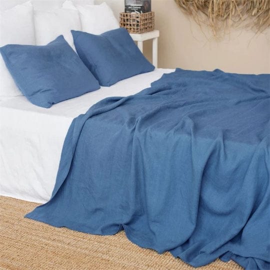 drap plat 2 personnes bleu lin européen