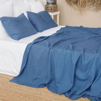 drap plat 2 personnes bleu lin européen