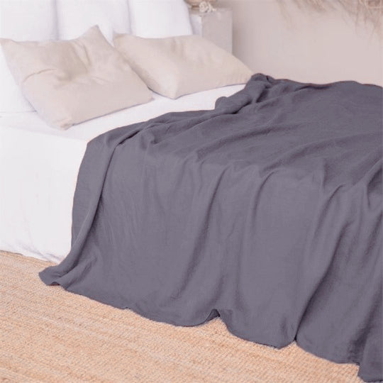 drap plat 2 personnes gris lin européen